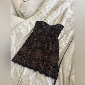 For Love & Lemons Strapless Collette Lace Lined Mini Dress Medium
